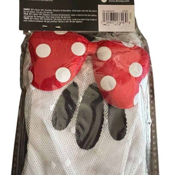 DISNEY MINNIE MOUSE Gloves Halloween Costume OSFM NWT Women’s White Mesh Red Bow - Picture 6 of 9